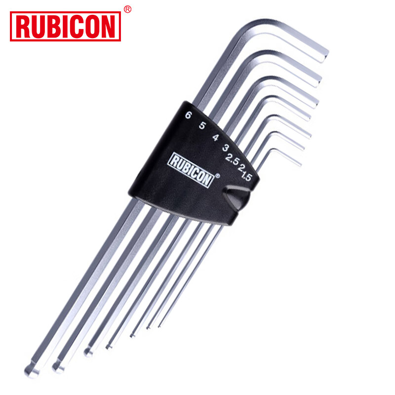 RUBICON Hex Key Set, Household Multi-Purpose Tool Kit, Flat Head And Ball End Hex Wrench Screwdriver, 7-Piece Set RHK-287XL
