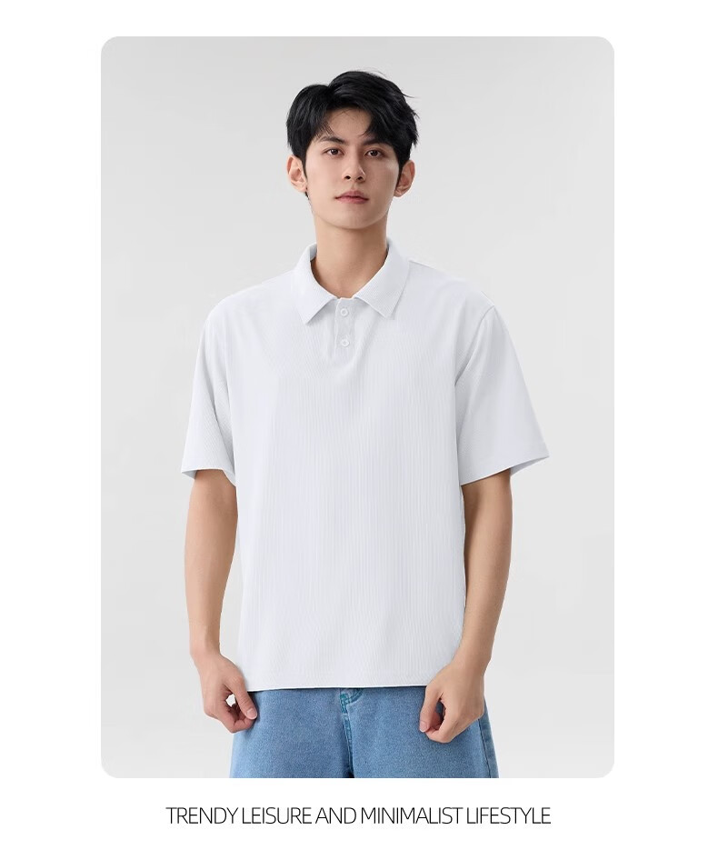 Baleno Waffle-Knit Short-Sleeve Polo Shirt for Men, Summer Collared Trendy Casual Textured Loose Breathable Heavyweight Short-Sleeve Shirt 9