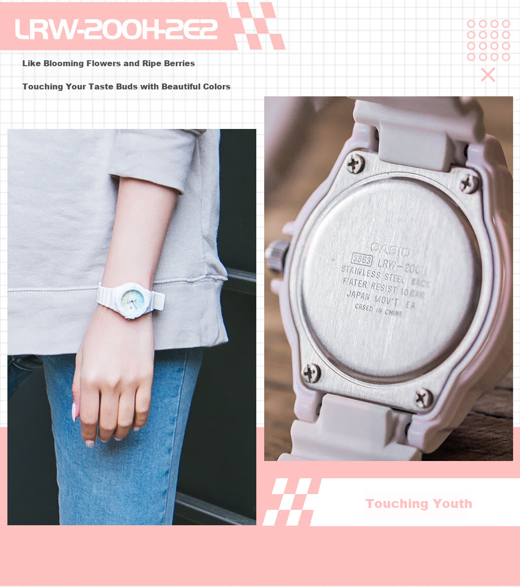Casio Watch for Female Students, Exams, Children, Analog Night Light, Sports Waterproof Quartz Watch for Men And Women LRW-200H 15