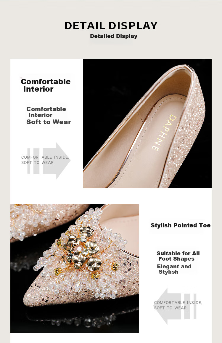 DAPHNE Minimalist Versatile Pointed High Heels Women's French Style Elegant Comfortable Bridal Wedding Shoes Silver Size 35 7