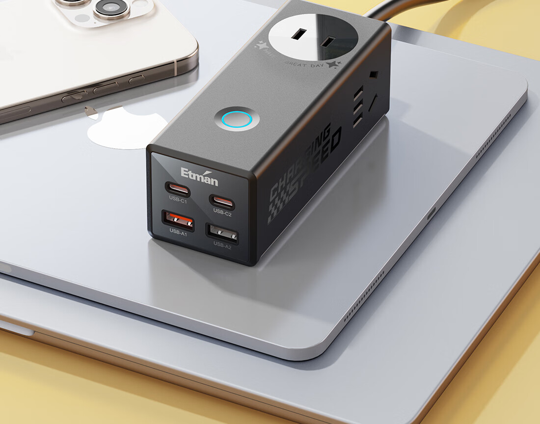 Etman Gallium Nitride 65W Charger Fast Charging Travel Portable Power Strip Socket/Travel Power Strip/Type-C Power Board/Business Trip Power Cord/Desk Charging Station/USB Extension Cord 2
