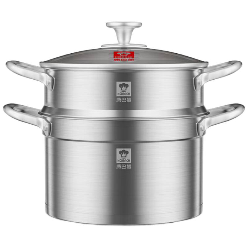 KOBACH Steamer Pot, 304 Stainless Steel, Large Capacity Soup Pot, Multifunctional Steaming And Cooking Pot, 22cm Deep Bottom, Compatible with Gas And Induction Stoves
