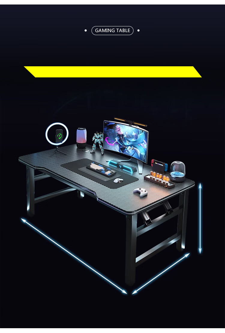 Huakaizhixing Computer Desk, Folding Floor-Standing Computer Table, Gaming Desk, Study Desk, BGZ765 Black, 140*60 15