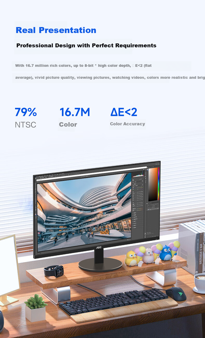 AOC Monitor, 2K Computer Display, 23.8-Inch, Office Eye Protection, Low Blue Light, Type-C, Height Adjustable And Rotatable, Desktop Expansion Screen for Laptops 7