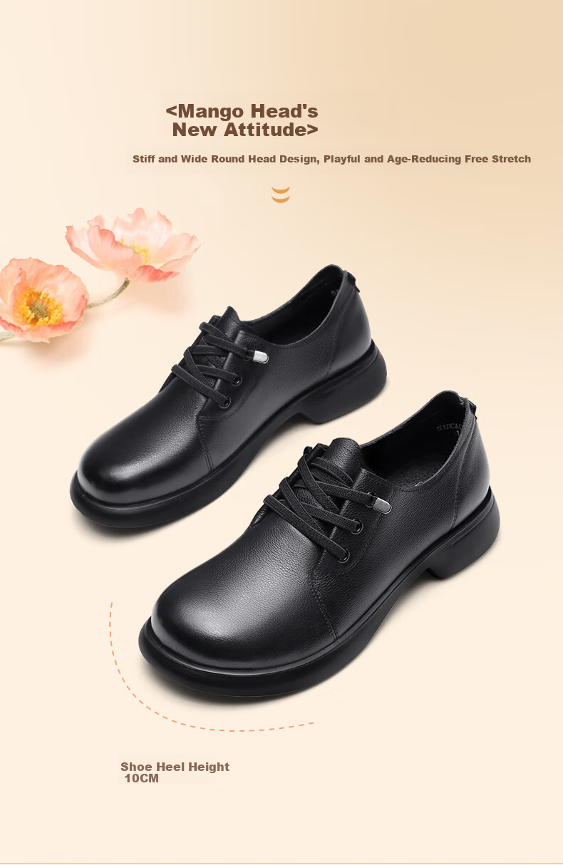 Qiangren Comfortable Soft Casual Women's Shoes, Top-Grain Leather Women's Flats, Wide Fit, Not Easy to Squeeze Feet, JDA73271, Black, Size 35 6