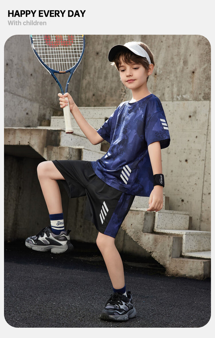 ASK JUNIOR Children's Clothing Set, Boys' Summer Thin Breathable Short-Sleeve T-Shirt And Shorts, Sports Running Two-Piece Set, Tennis Outfit 26