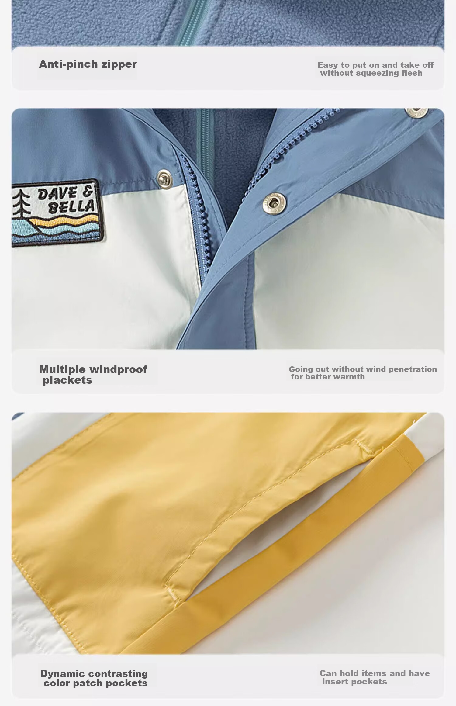 DAVE & BELLA [Easy Fit] Children's 3-In Windbreaker, Spring And Autumn Waterproof Jacket for Boys And Girls 15