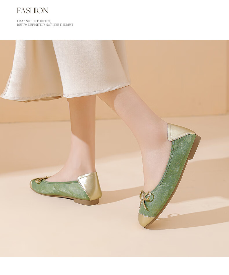 DAPHNE Gentle And Elegant Flat Spring Korean-Style Girls' Shoes with Patchwork Bow And Egg Roll Design, Women's Flats, Apricot Color, Size 40 6