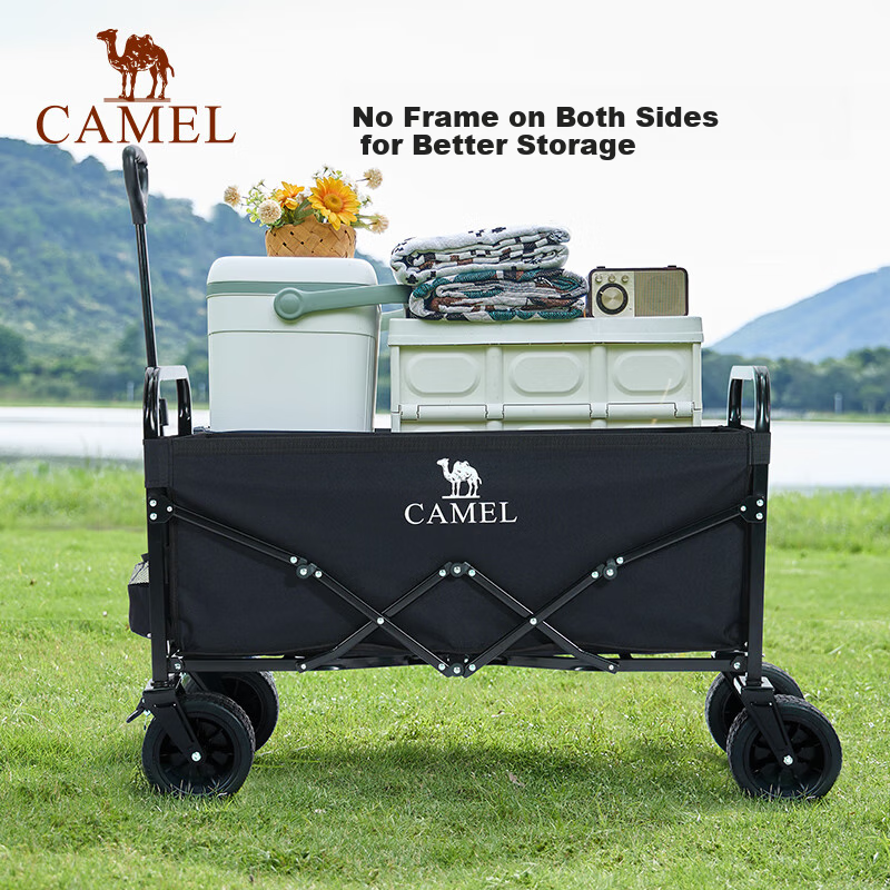 CAMEL Wide-Wheel Camping Cart, Foldable Pushcart for Grocery Shopping, Kids' Playground Trolley, Outdoor Trailer
