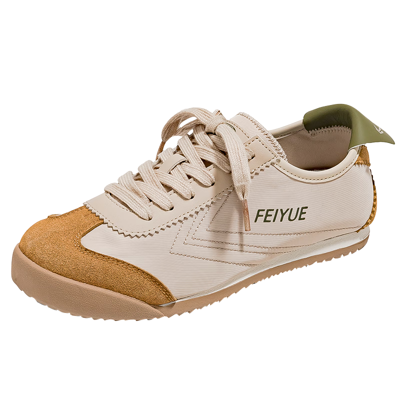 Feiyue Official Women's Shoes, Dexun Shoes for Women, New Summer Casual Versatile White Sneakers for Women, Khaki Brown Green, Size 36