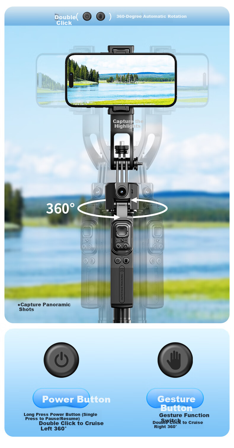 SelfieShow C17 Upgraded Version [TT07], Live Streaming Face Tracking Selfie Stick, New AI Integrated Gimbal Phone Mount, Four-Axis Anti-Shake, 360-Degree, Compatible with DJI Pocket 3 10