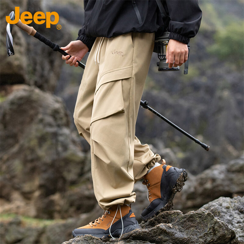 JEEP Men's Casual Pants, Cargo Pants for Spring And Summer, Hiking Trousers, Outdoor Sports Pants for Men, Khaki, Size M