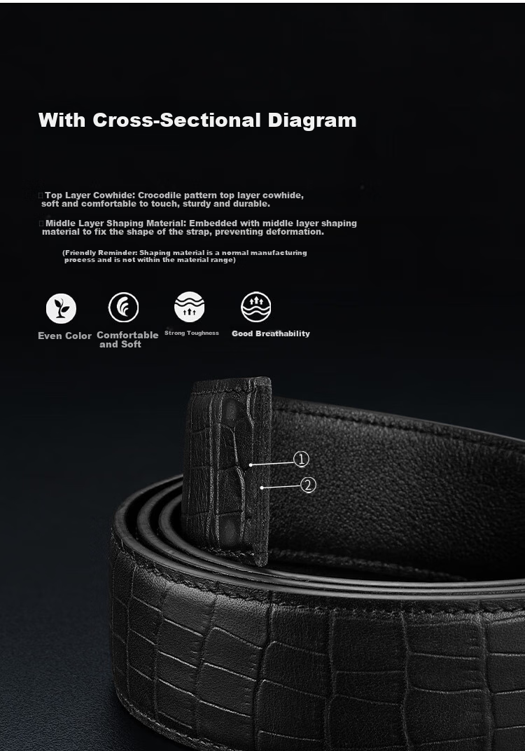 Goldlion Stainless Steel Automatic Buckle Belt for Men, Business Trouser Belt with Red Wood Gift Box, Birthday Gift 5