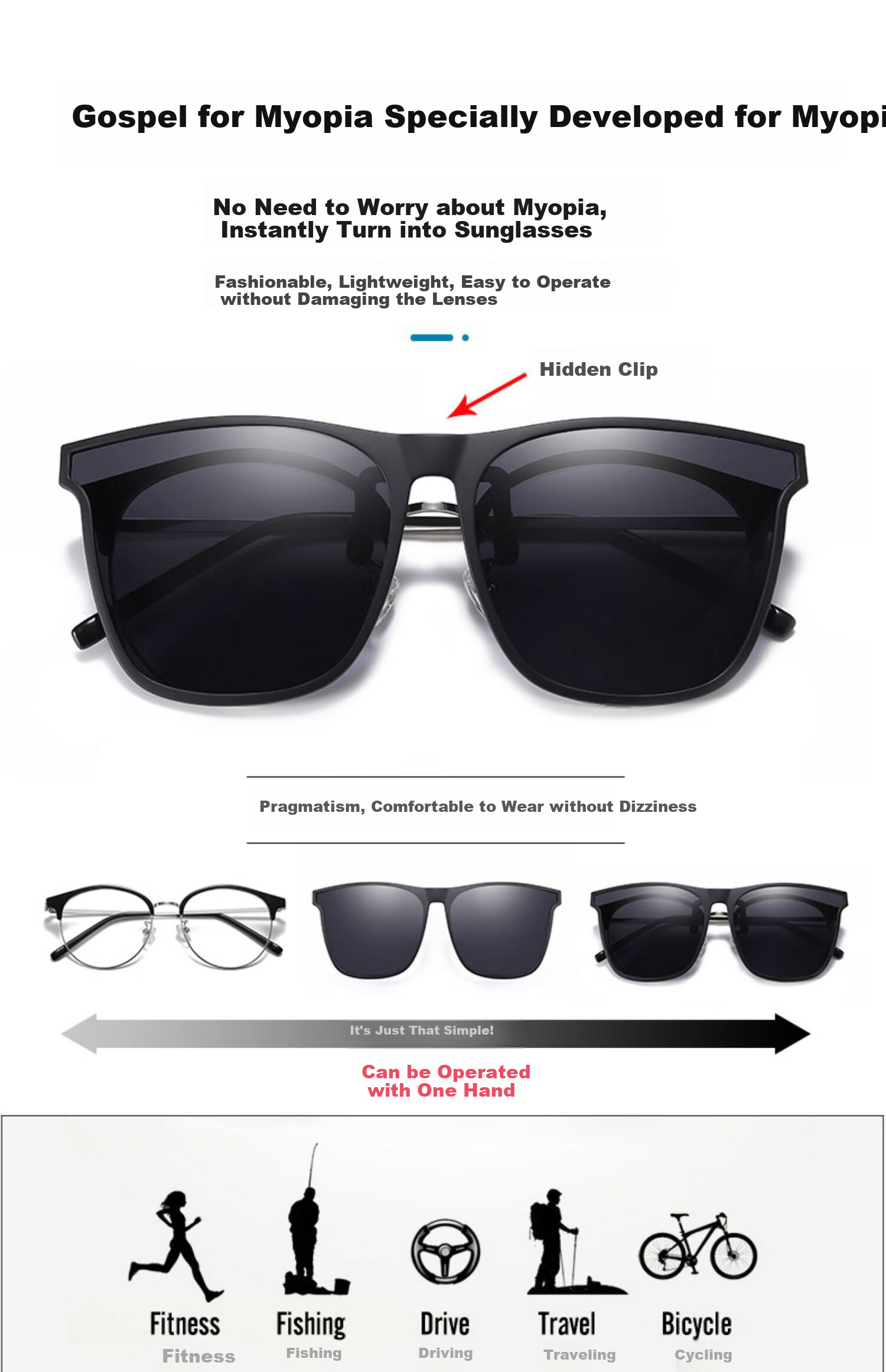 GOGOSOON Myopia Glasses And Sunglasses Clip-On, Ultra-Light Invisible Clip-On Polarized Glasses for Men And Women, Specially Designed for Driving, Men's GM Sunglasses 2