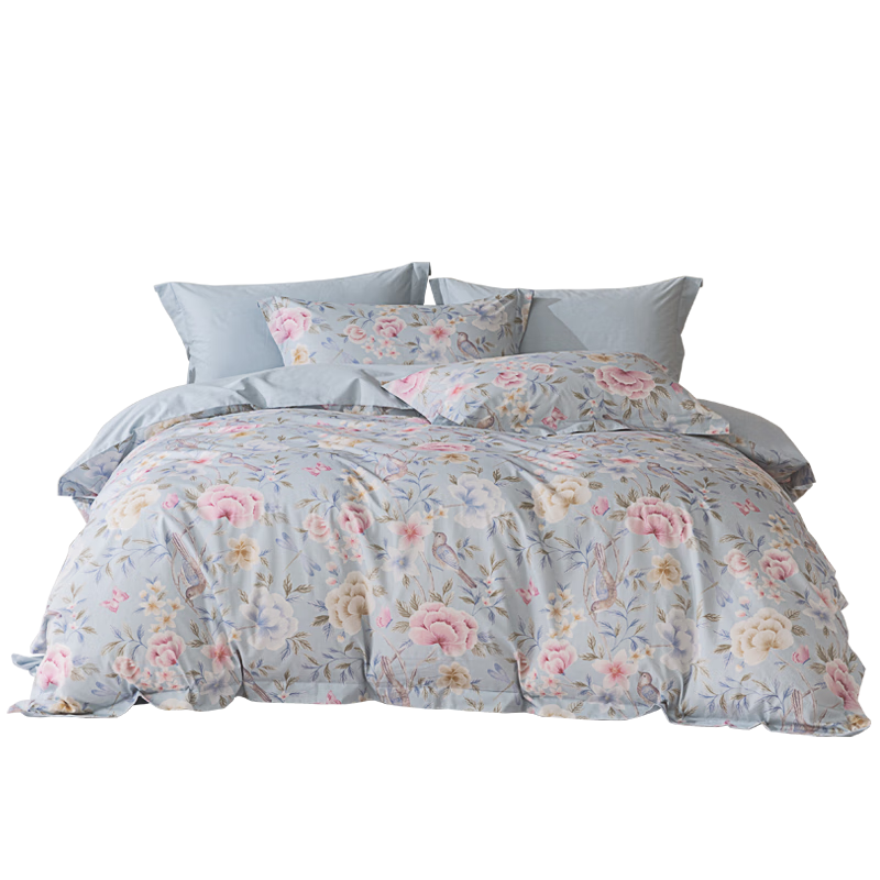 Shuixingjiafang Four-Piece Bedding Set, 100% Pure Cotton Class A Breathable Bed Sheet And Duvet Cover, for Double 1.8m Bed, Zhichu Jiaju Gua