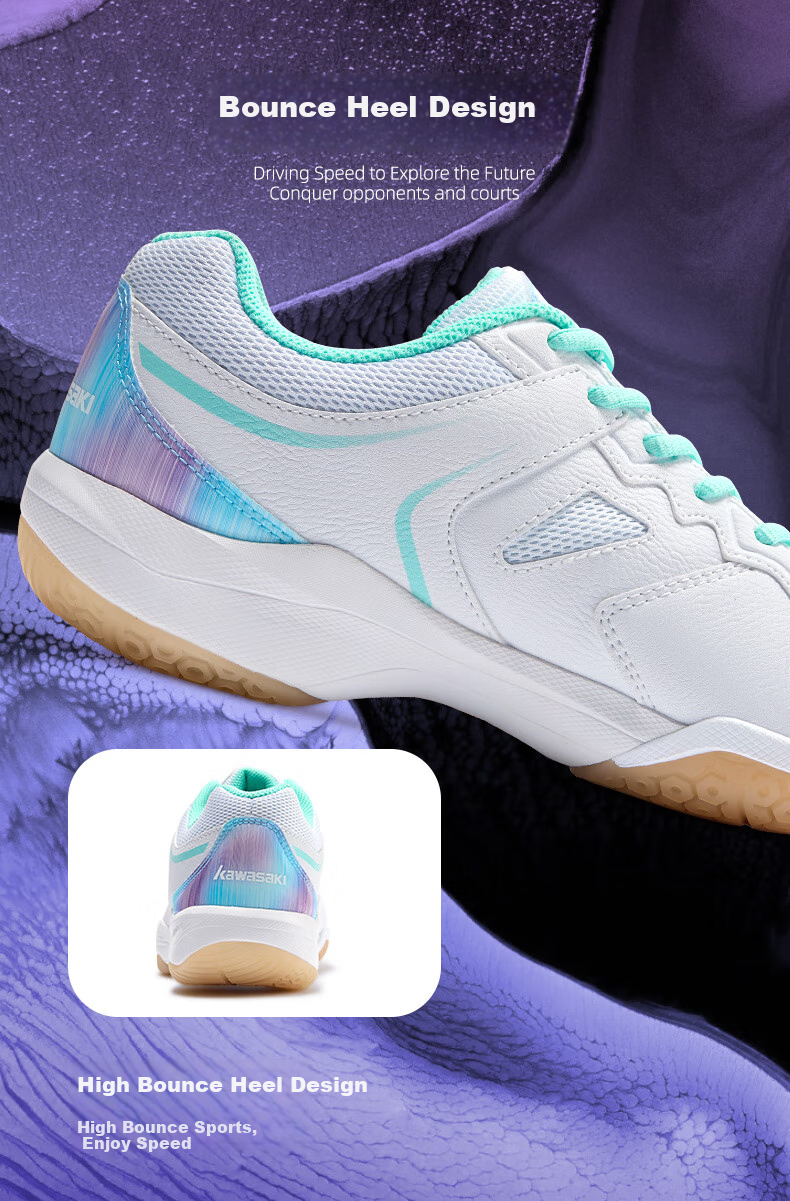 KAWASAKI Badminton Shoes, Shock-Absorbing, Wear-Resistant, Breathable Sports Shoes B3331, White/iridescent Green, Size 40 6