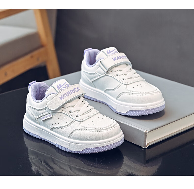 Warrior Children's Shoes Spring And Autumn Girls' Sneakers, White Casual Shoes with Soft Soles, WZ(CL)-0957 Beige/burgundy, Size 31 12