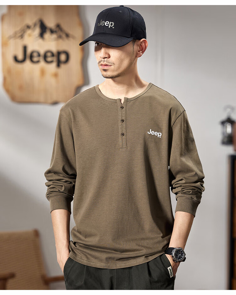JEEP Men's Long-Sleeve T-Shirt, Spring And Autumn 2026, Pure Cotton Pullover Top, Simple And Comfortable Undershirt, Men's Clothing 11