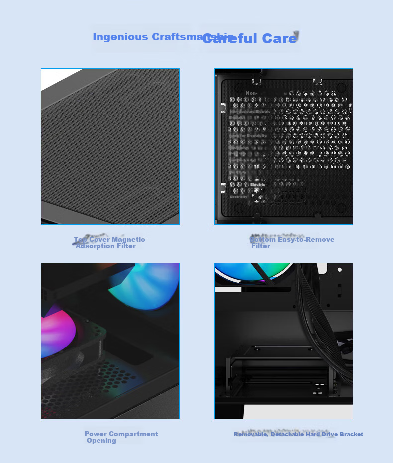 BUBALUS Black Light Realm Gaming Computer Case (Panoramic Tempered Glass / M-ATX Motherboard / 240mm Water Cooling / Vertical Airflow Duct) 7