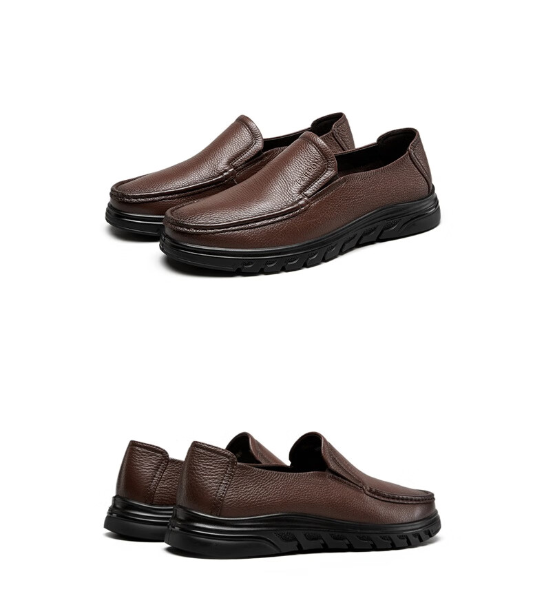 Yierkang Casual Leather Shoes for Men, Comfortable Slip-On Loafers with Perforated Design for Middle-Aged Fathers, Model 61775W, Black, Size 41 33