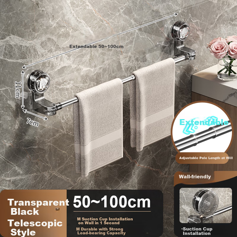 Guangduola Suction Cup Towel Rack, Extendable, No Drilling Required, Bathroom Storage Shelf, Toilet Towel Hanger