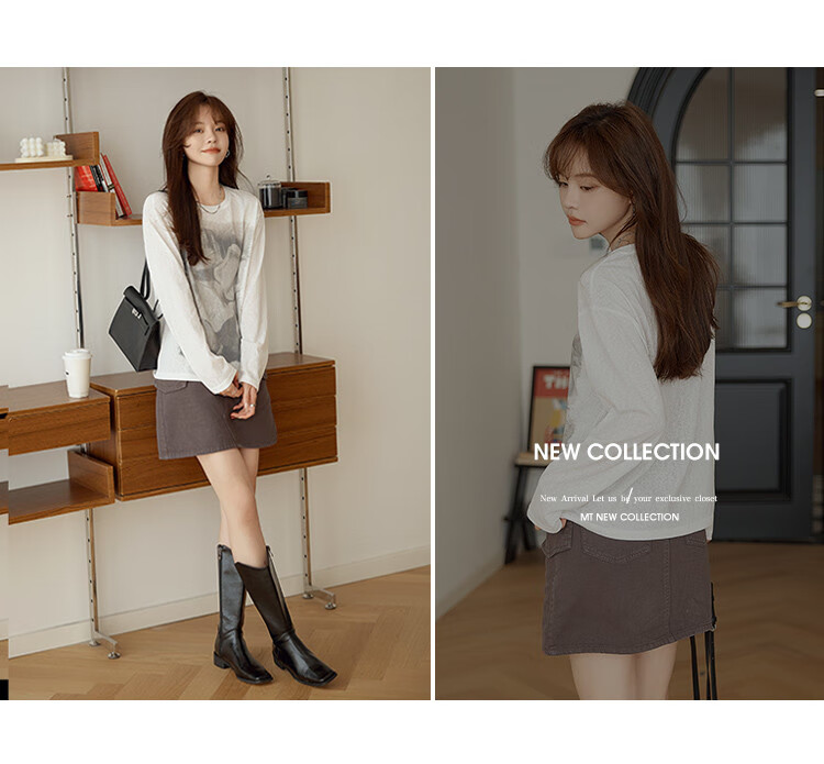 Mt [Japanese Street Style] Spring Lightweight See-Through Large Floral Print Design Long Sleeve T-Shirt, Gray-Gree 6
