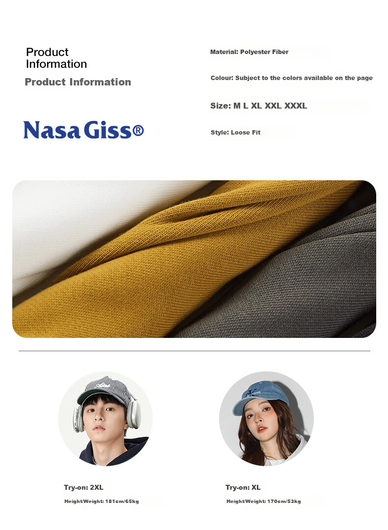 NASA GISS Crew Neck Sweatshirt for Men, Solid Color Basic Style Top, Couple's Versatile Long-Sleeve T-Shirt, Apricot Crew Neck Regular Fit, 2XL 6