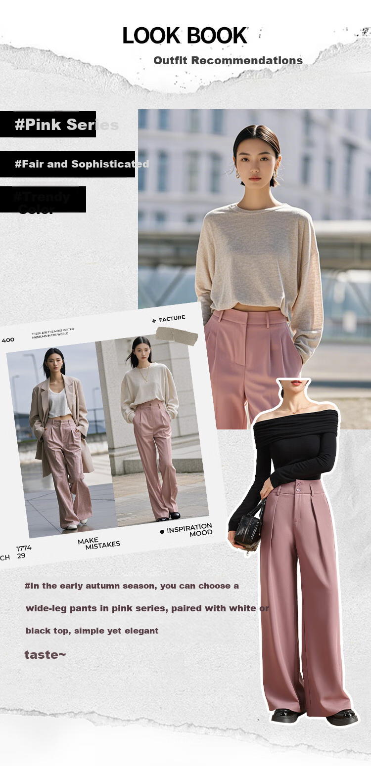 Dme Leg-Lengthening Wide Waist Pleated Design Solid Color Versatile Suit Pants for Women Wide-Leg Trousers Autumn Purple-Red M 7