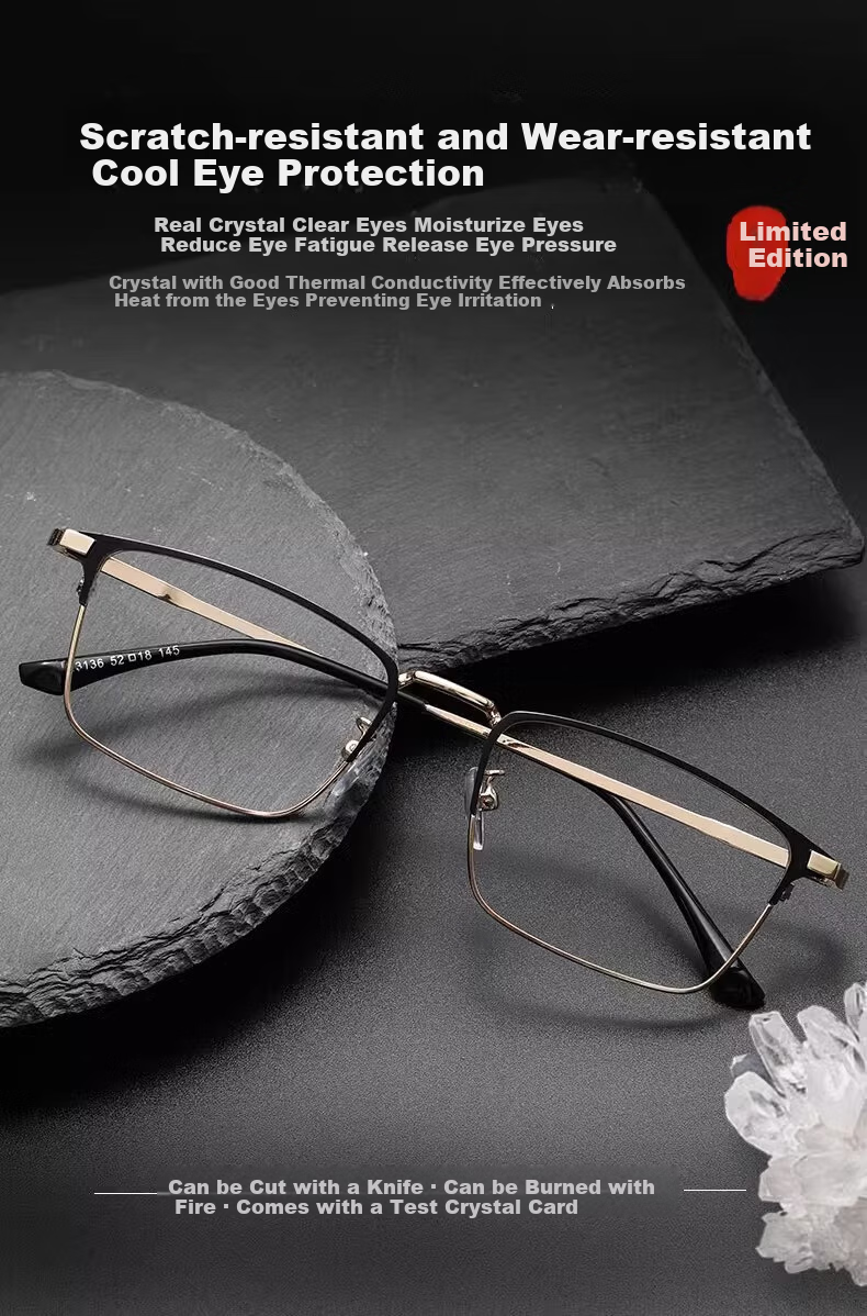GOGOSOON New Semi-Rimless Donghai Crystal Reading Glasses for Men, High Definition Presbyopic Glasses for Middle-Aged And Elderly, Durable Stone Frame 6