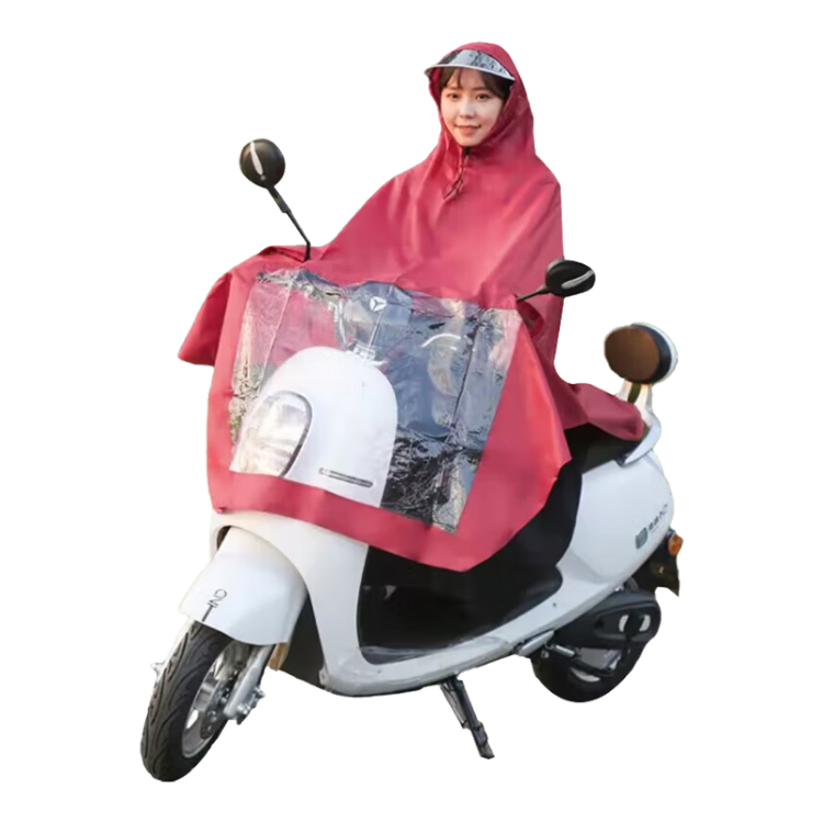 Adandyish Electric Scooter Single-Person Raincoat, Thickened And Enlarged, for Men And Women, with Double Brim And Reflective Strips, Electric Motorcycle Rain Gear, Jujube Red