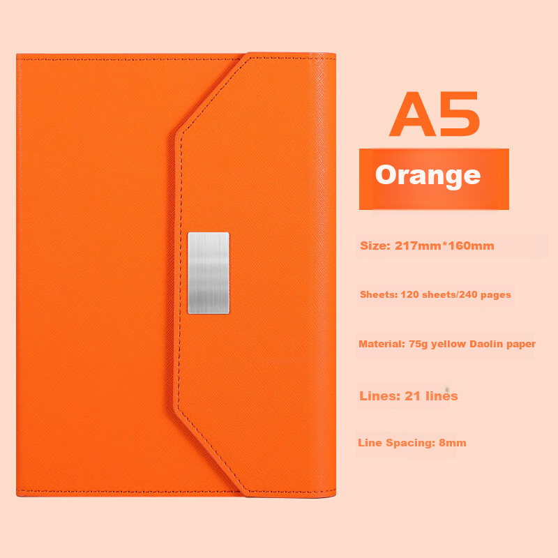 Jiaranheng Notebook, Stylish High-Quality Journal, Premium Business Office Stationery, A5 Thick Leather Cover Notebook, Meeting Record Book, Work Diary, Customizable, Aimesi Orange