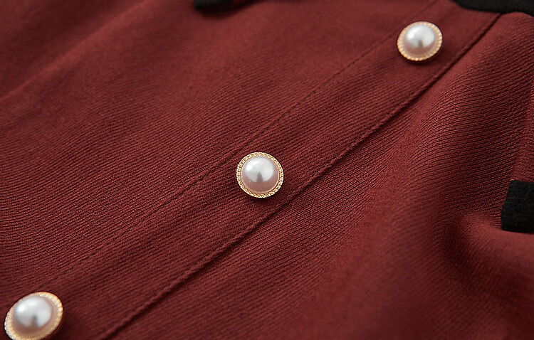 DME "Balman Rose" Spring and Autumn Design Commuter Half High Neck Petite Pearl Button Waist Slimming Women's Dress 9