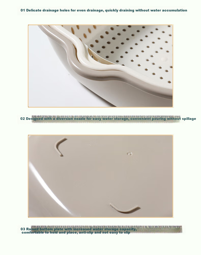 BJ Double-Layer Draining Basket, Plastic Draining Basket, Vegetable Washing Basin, Fruit Plate, Household Stackable Storage Basket, 6-Piece Set 15