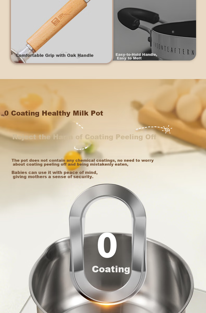 KOBACH 316L Stainless Steel Milk Pot without Coating, Baby Food Pot, Small Milk Pot, Thickened, Compatible with Induction Cooker And Gas Stove 2