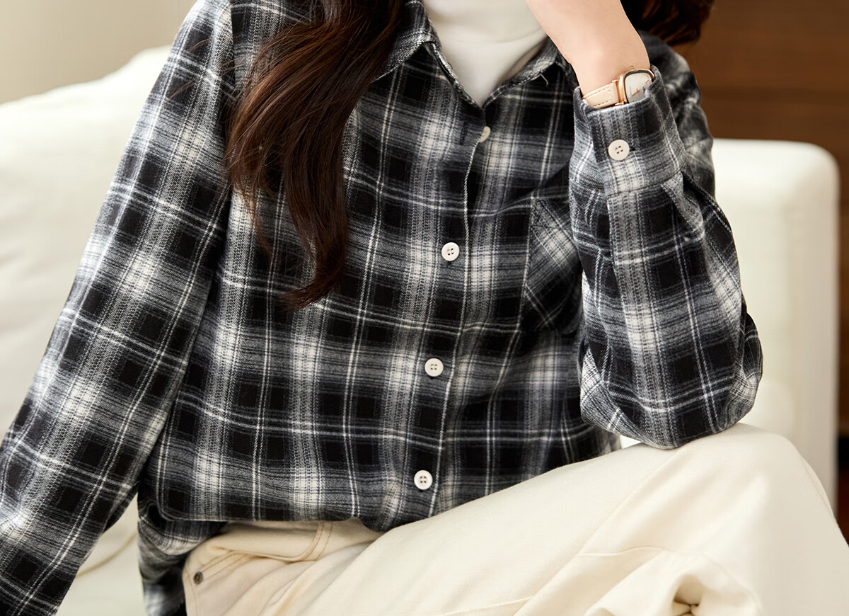 PinCai Women's Plaid Long Sleeve Shirt Spring Autumn Stylish Loose Vintage Versatile Blouse P143C2009 25