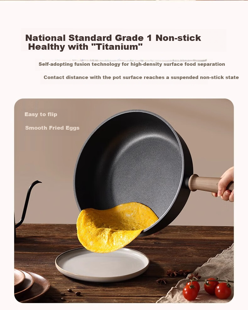 CaROTE Non-Stick Wok for Home Cooking, Suitable for Induction And Gas Stoves, Titanium Pan, Lightweight Non-Stick Flat Bottom Pan, 28cm 6
