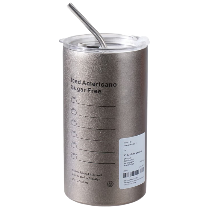 BJ 304 Stainless Steel Coffee Mug, Children's Water Cup, Ice Cup, Car-Mounted Cold-Keeping Cup for Men, Large Capacity with Straw, 600ML