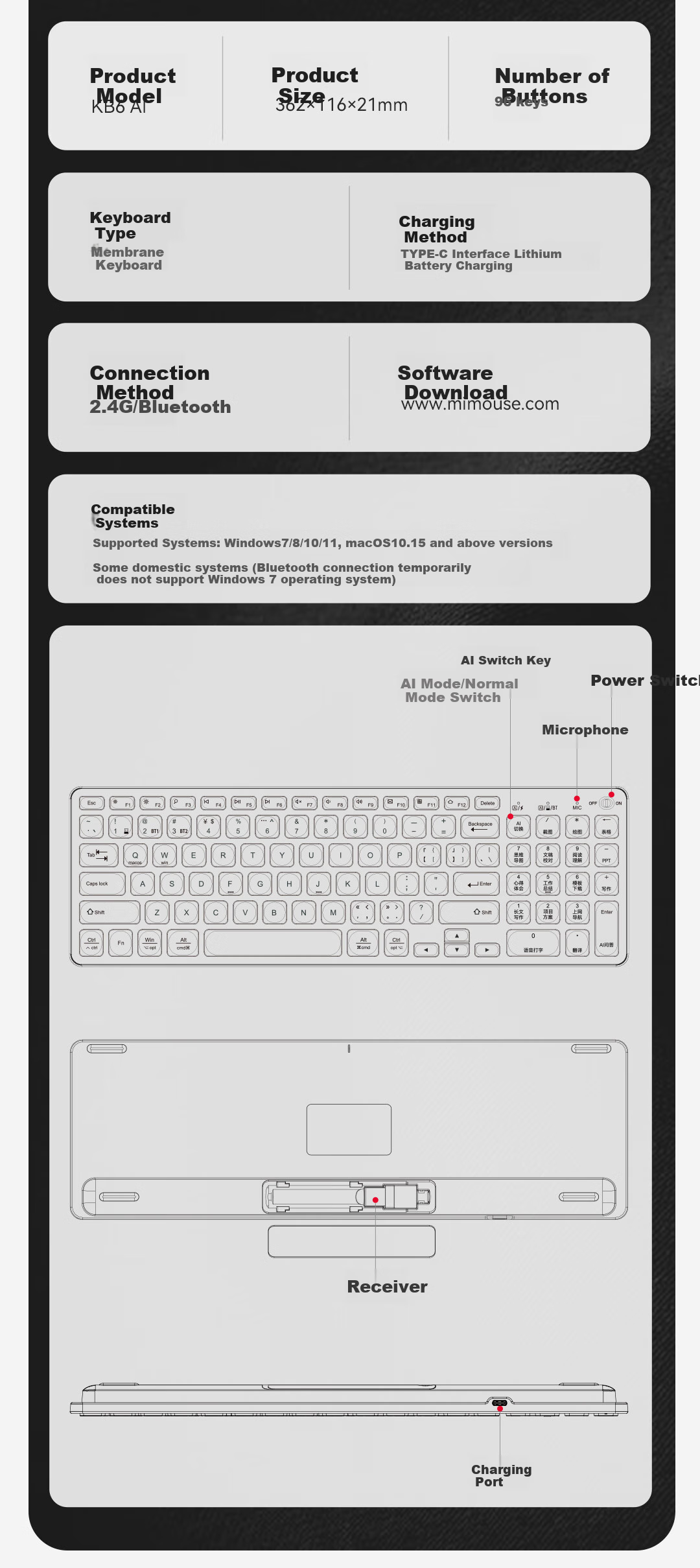 Mimouse KB6AI Keyboard Smart AI Keyboard Supports AI Video Drawing Meeting Recording PPT Writing Wireless Bluetooth Voice Office Keyboard Sunset Orange 11