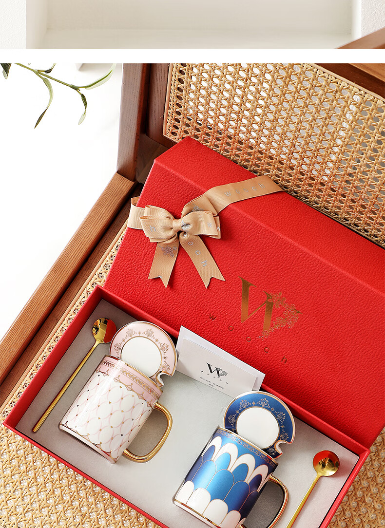 WOOCH [Mid-Autumn Festival Gift] Housewarming Gift Box Set, Ceramic Mug with Lid, A Pair of Mugs for New Home, Wedding Gift 2