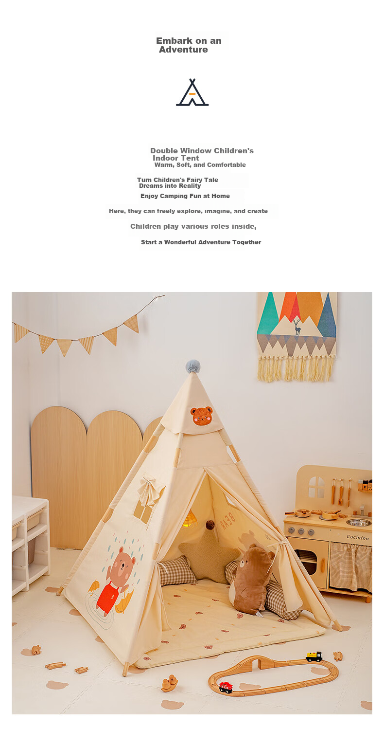 Little Dove Children's Tent Indoor Playhouse/Indian Toy House for Boys And Girls, Birthday Gift, Skateboard Bear (With Cotton Pad) 2