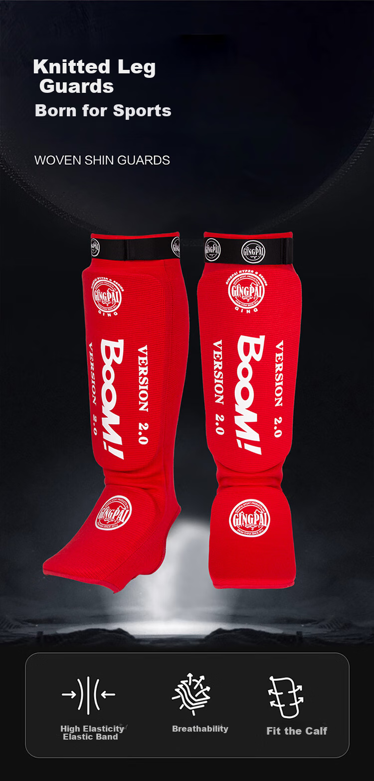 Jingpai Tai Chi Leg Guards for Adults And Children, Boxing And Kickboxing Training Knitted Shin Guards with Foot Strap, Red, Size S 1