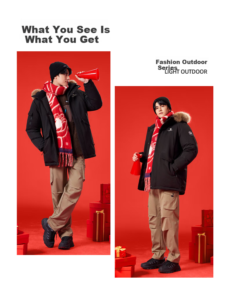 CAMEL Workwear down Jacket, Mid-Length, White Duck Down, Collar, Casual Sports Thickened Coat, Winter Season, M13CAKI038A 30