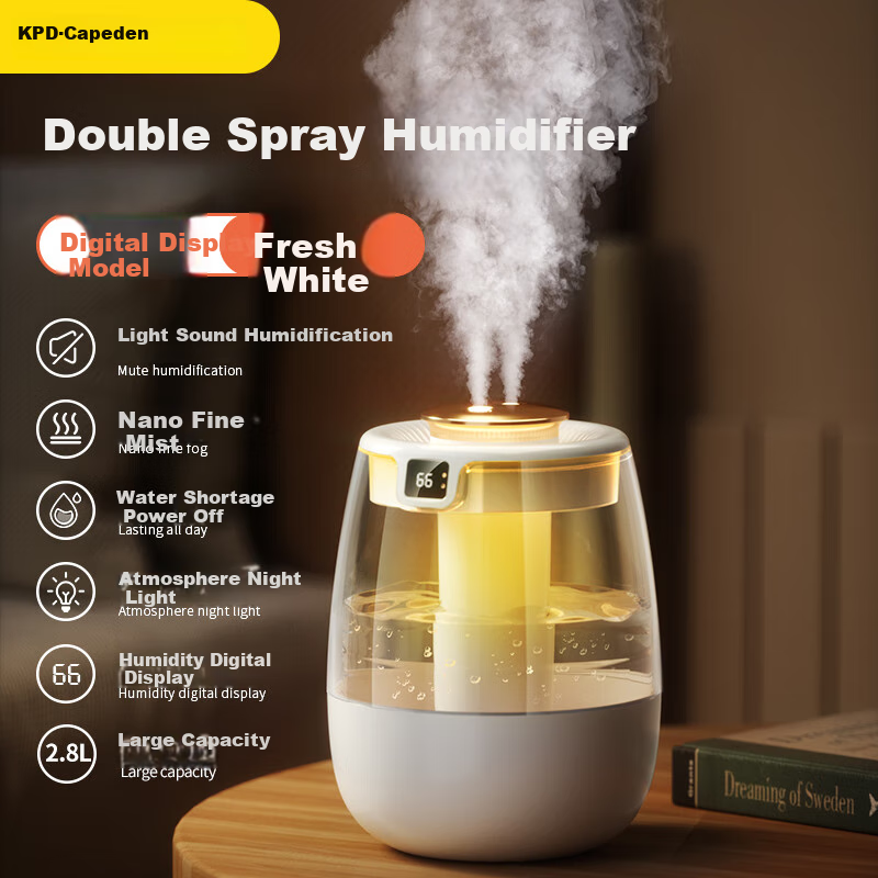 KPD KEEP PURSUING DREAMS USB Humidifier Bedroom Silent Baby Office Desktop Large Capacity Smart Humidity Control Dual Nozzle High Mist Purification White [Nano Atomization]