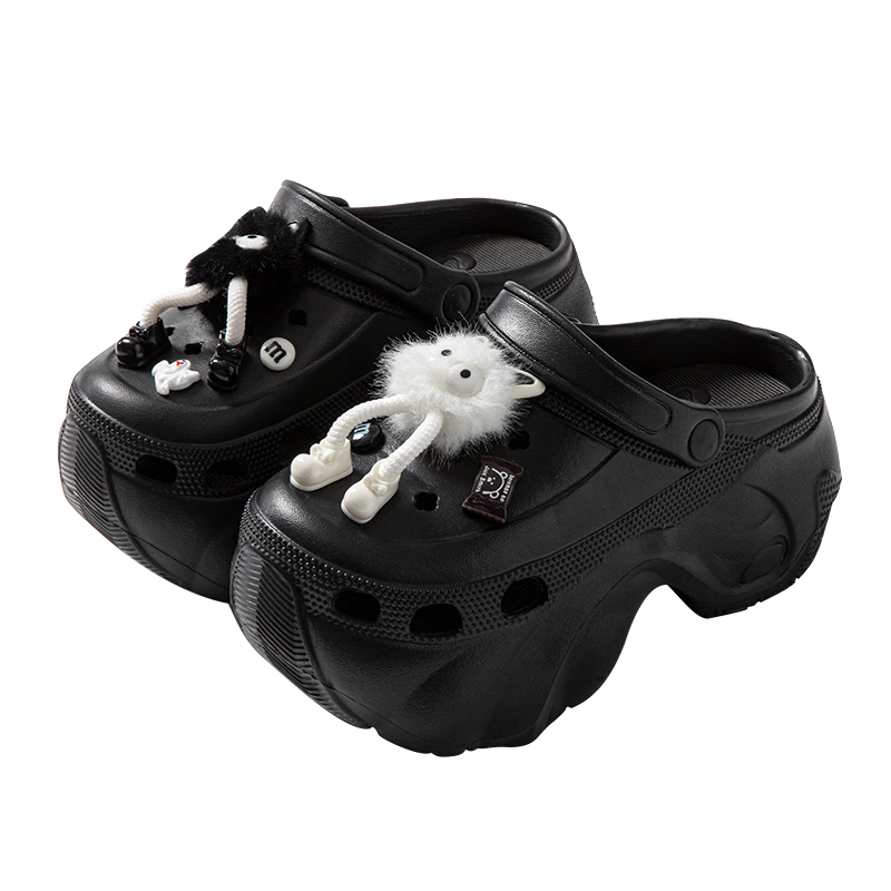 She Enjoy Women's Hole Shoes Beach Sandals 7.0cm Thick Sole Height Increasing Slippers TF305 Black Size 40/41