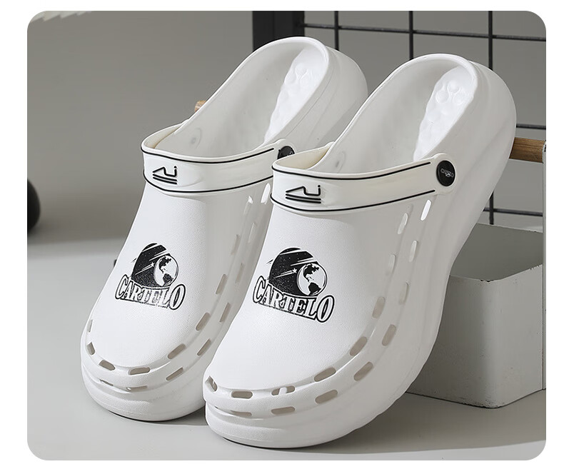CARTELO Men's Perforated Shoes, Summer Sandals, Casual Dual-Use Slippers, Outdoor Beach Shoes, Sandals, 1568 White, Size 44-45 15