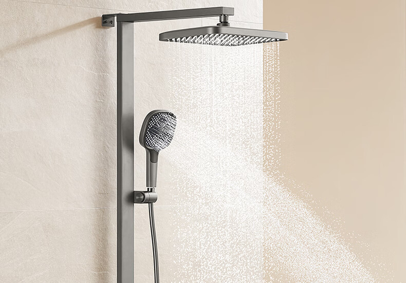 Anhua Bathroom Shower Set, Complete Integrated Brass Pressure-Increasing Square Tube, with Digital Display, Gunmetal Gray, N4G9041GGW 18