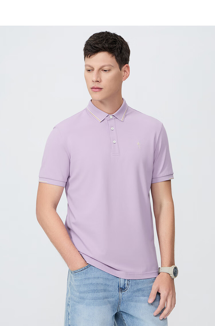 DANCING WOLVES [Mulberry Silk Antibacterial] Short-Sleeve T-Shirt for Men, Summer Contrasting Colors Versatile Cool Breathable Business Polo Shirt for Me 10