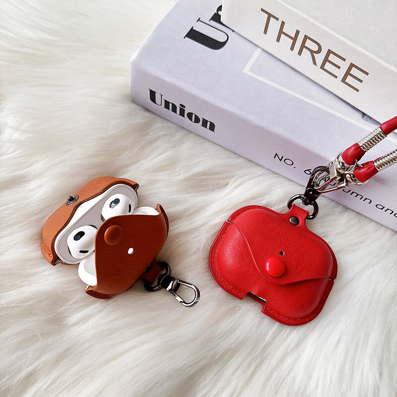 Shangsu Compatible with Apple AirPods 3 Earphone Case, AirPods 3 Third-Generation Earphone Shell, New Year's Style Cross-Strap Cord, Leather Retro Anti-Drop Soft Case for Men And Women, China Red 5