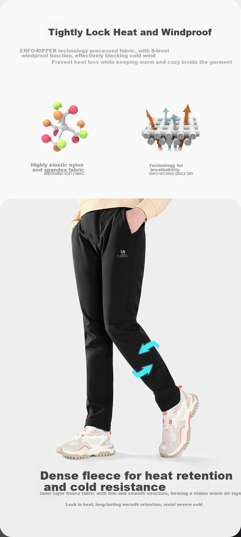 CAMEL Outdoor Hiking Pants for Men And Women, Spring And Autumn Warm Windproof Water-Resistant Soft Shell Pants with Fleece Lining, Tactical Mountaineering Casual Trousers 5