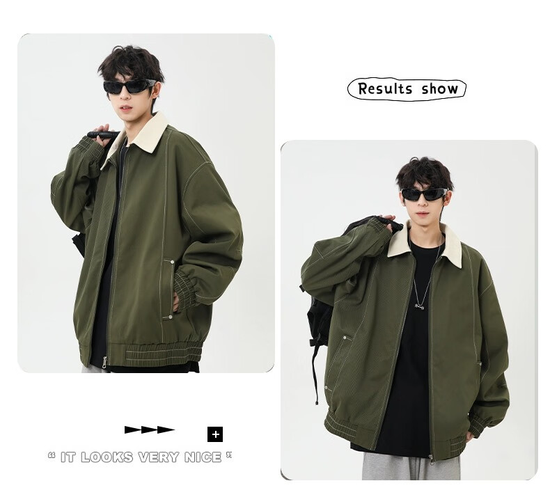 Wassup Sohot Men's Jacket, Spring And Autumn American Workwear Style Coat, Trendy Loose-Fit Lapel Outerwear for Men, Black, Size M 9